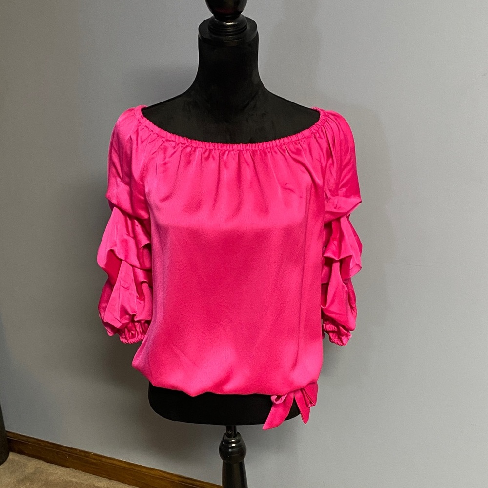Vince Camuto Fuchsia Ruffle Sleeve Blouse